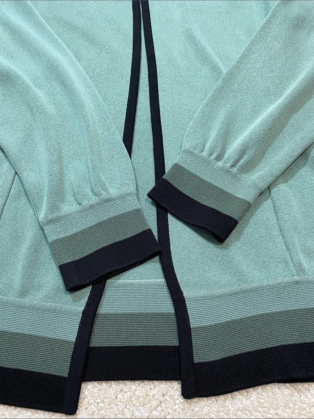 Misook Sage Green Open-Front Jacket with Black Trim 100% Acrylic Size S - Picture 12 of 16